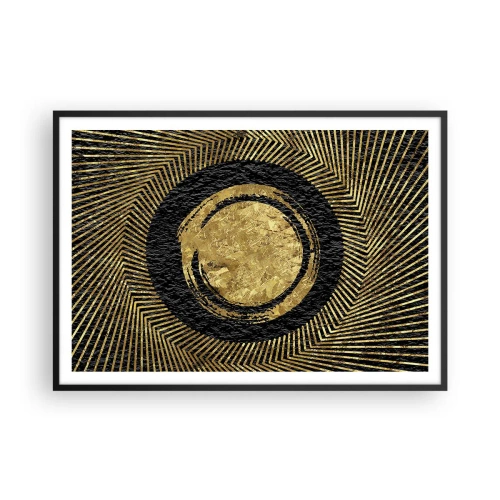 Poster in einem schwarzem Rahmen - Geometrische Komposition in Schwarz und Gold mit Strahlen - 100x70cm - Glamour-Komposition - Moderne Wanddekoration für Wohnzimmer und Schlafzimmer ARTTOR