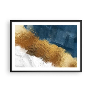 Poster in einem schwarzem Rahmen - Eine abstrakte Komposition in Gold-, Blau- und Weißtönen. - 70x50cm - Farben des Sommers - Moderne Wanddekoration für Wohnzimmer und Schlafzimmer ARTTOR