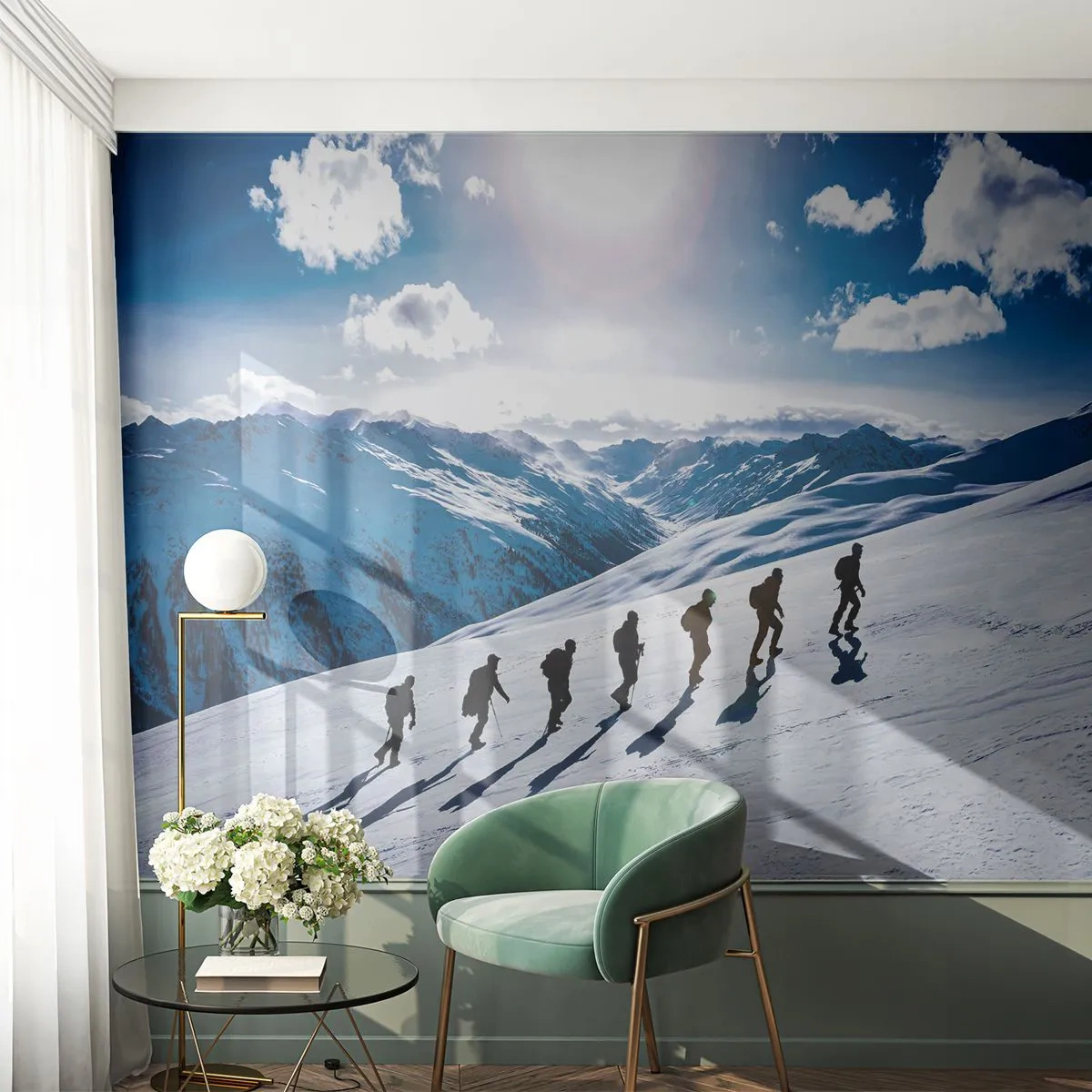 Fototapete Premium Sand - Das Team der Eroberer - Bergwanderung, Landschaft, Alpen - 400x280 cm