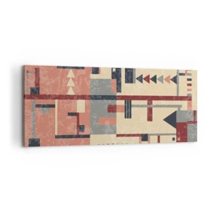 Bild auf Leinwand - Leinwandbild - Geometrisches Muster in Pastelltönen von Beige, Rot und Grau - 120x50cm - Eine Kombination aus Vertikalen und Ebenen - Moderne Wanddekoration für Wohnzimmer und Schlafzimmer ARTTOR