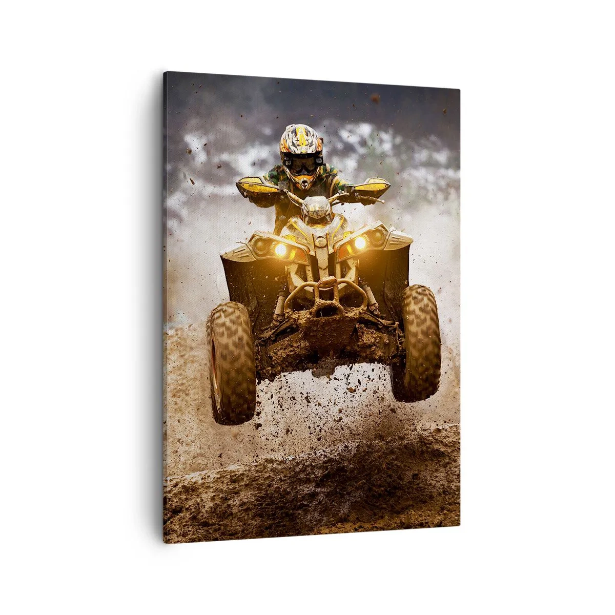Bild auf Leinwand - Leinwandbild - Extremes Quadfahren im schlammigen Gelände - 50x70cm - Kein Risiko kein Spaß - Moderne Wanddekoration für Wohnzimmer und Schlafzimmer ARTTOR
