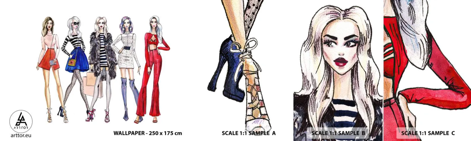 Fototapeten Muster Selbstklebend Deluxe Sticker - Jede Woche Fashion Week - Frau, Mode, Modell - 100x30 cm