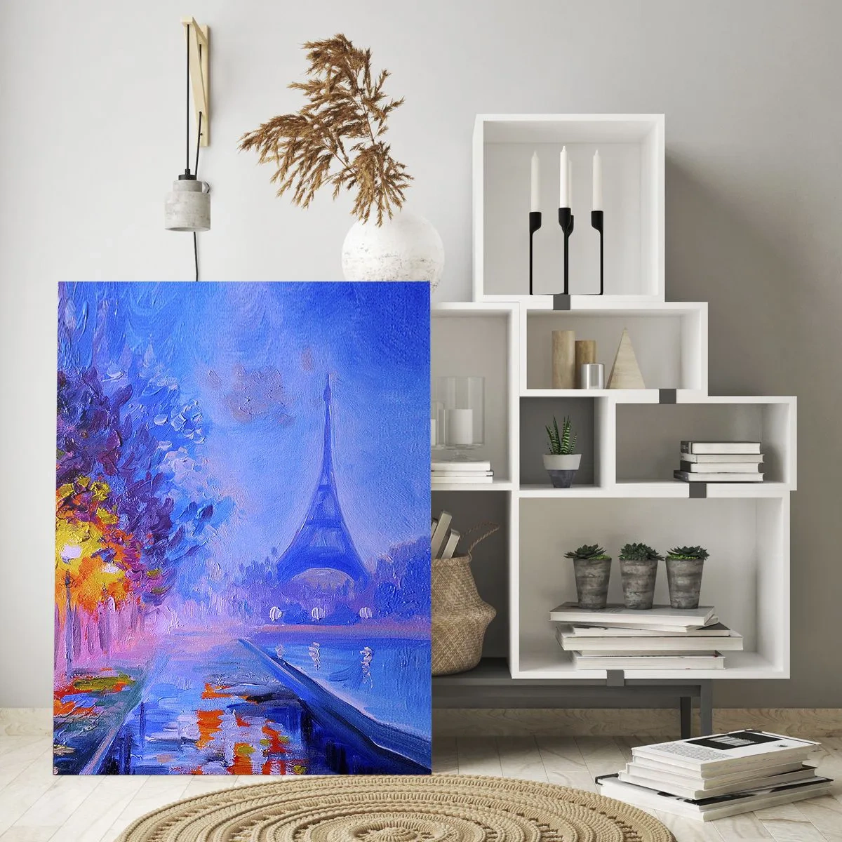 Glasbild - Bild auf glas - Eine Allee mit Lampen in Paris mit dem Eiffelturm im Hintergrund - 70x100cm - Ein Traumspaziergang - Moderne Wanddekoration für Wohnzimmer und Schlafzimmer ARTTOR