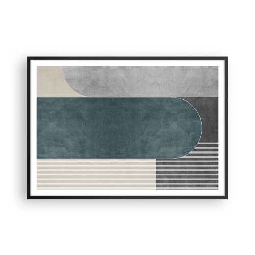 Poster in einem schwarzem Rahmen - Geometrische Abstraktion in Grau- und Grüntönen - 100x70cm - Komposition auf der Ebene - Moderne Wanddekoration für Wohnzimmer und Schlafzimmer ARTTOR