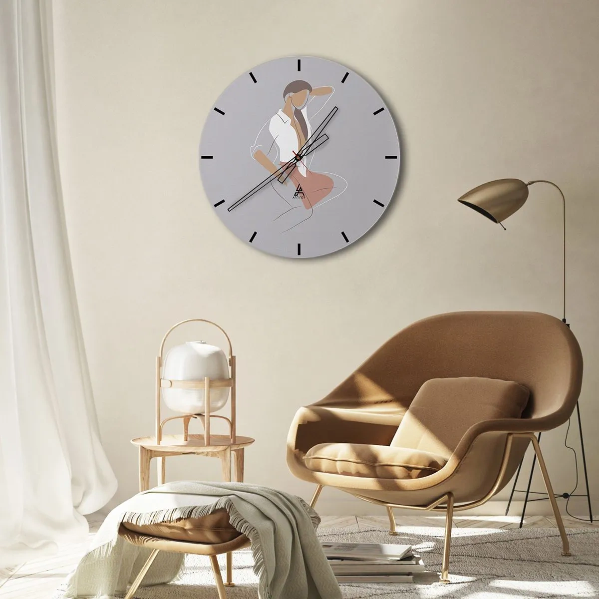Wanduhr - Glasuhr - Eine minimalistische Silhouette einer Frau auf grauem Hintergrund - 30x30cm - Umriss der Anmut - Moderne Wanddekoration für Wohnzimmer, Küche und Schlafzimmer ARTTOR