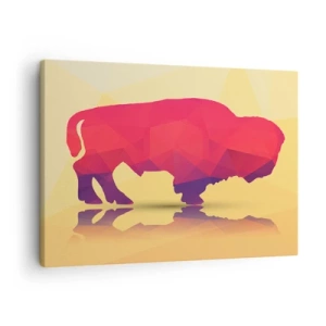 Bild auf Leinwand - Leinwandbild - Geometrische Silhouette eines Bisons in Rot- und Lilatönen - 70x50cm - Die Amaranth-Stärke des Bisons - Moderne Wanddekoration für Wohnzimmer und Schlafzimmer ARTTOR