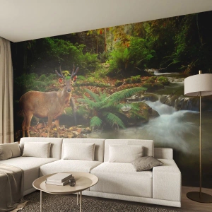 Selbstklebende Fototapete Deluxe Sticker - Willkommen in meiner Welt - Landschaft, Tiere, Reh - 100x70 cm