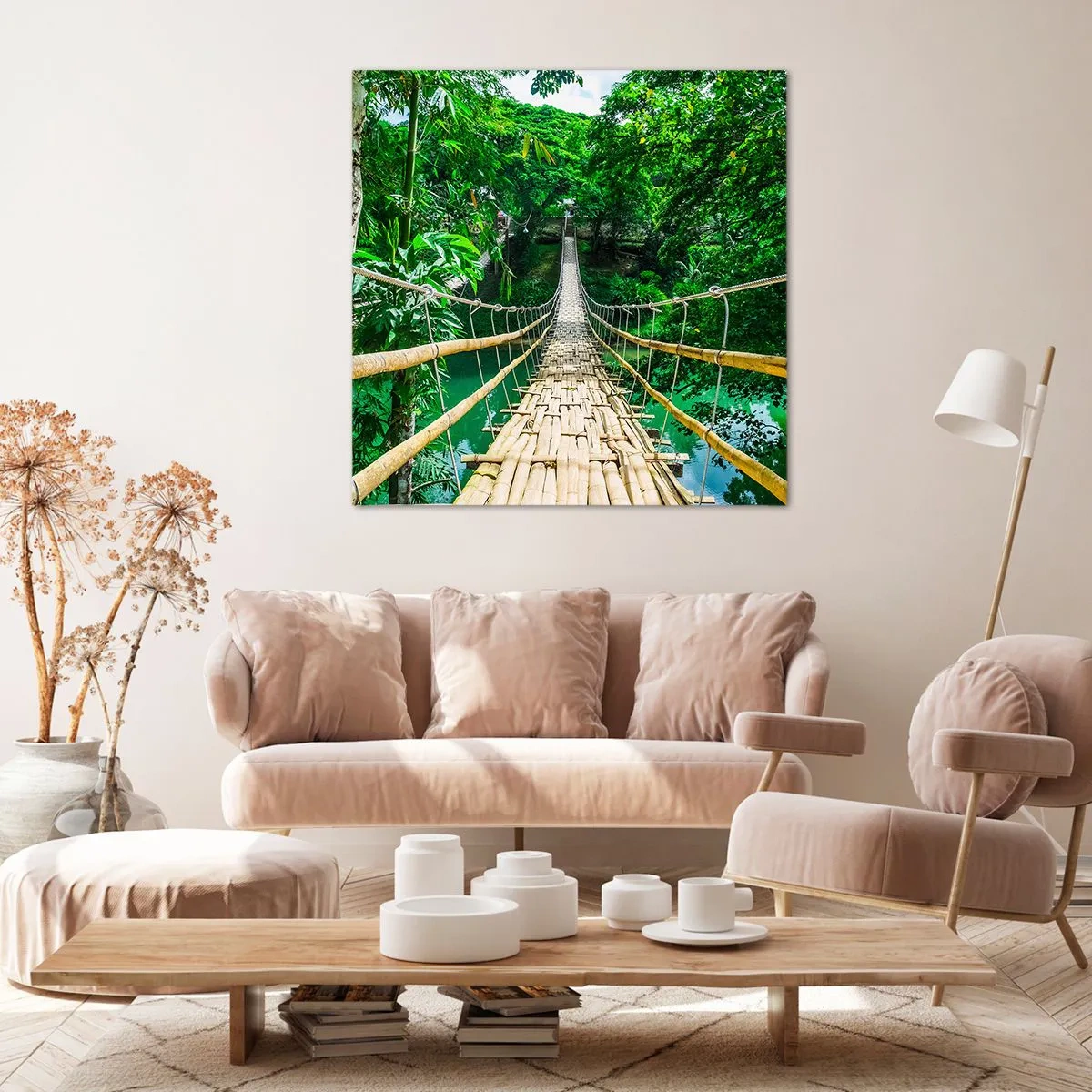 Bild auf Leinwand - Leinwandbild - Monkey Bridge über das Grün - 30x30 cm