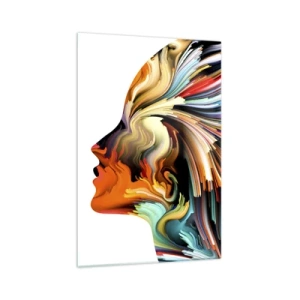 Glasbild - Bild auf glas - Abstraktes Gesichtsprofil mit bunten dynamischen Linien. - 70x100cm - Eine Explosion der Fantasie - Moderne Wanddekoration für Wohnzimmer und Schlafzimmer ARTTOR