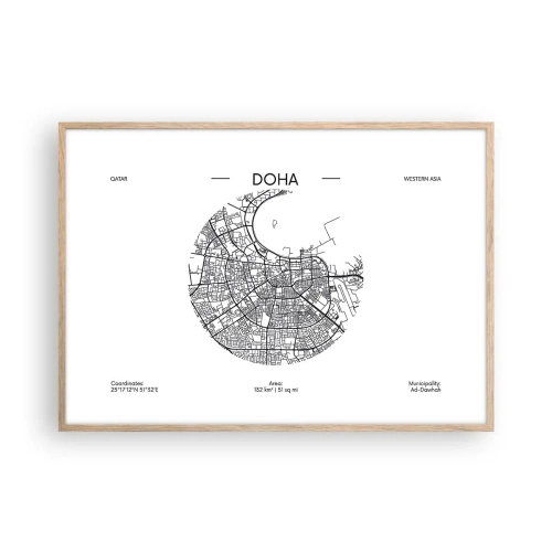 Poster in einem Rahmen aus heller Eiche - Anatomie von Doha - 100x70 cm