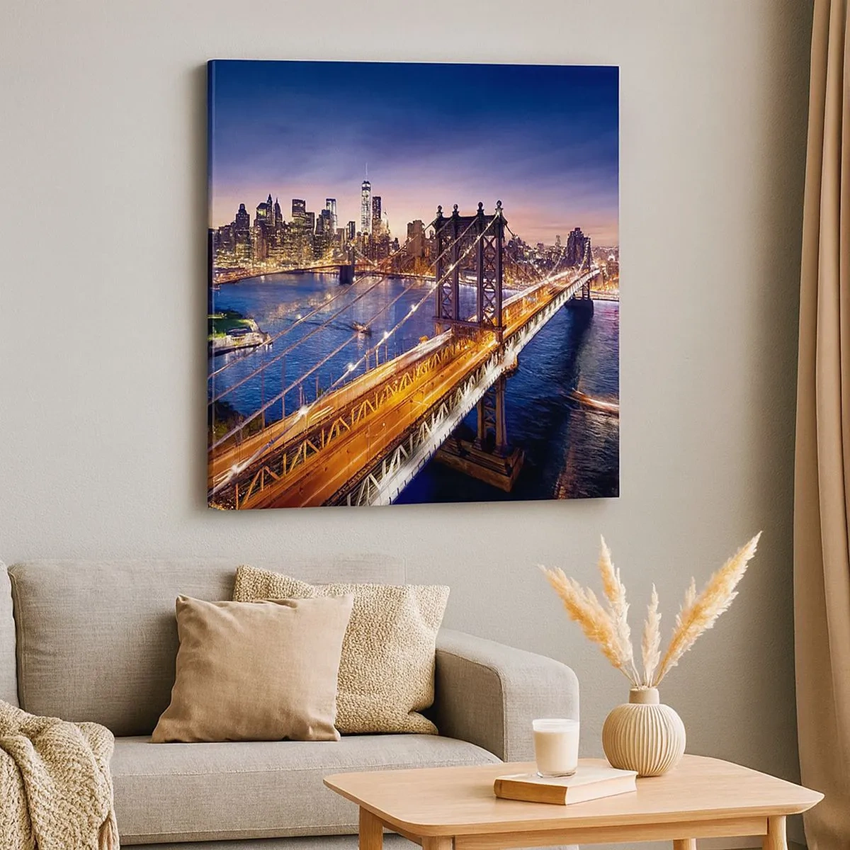 Bild auf Leinwand - Leinwandbild - Eine leuchtende Brücke zum Herzen der Stadt - 30x30 cm