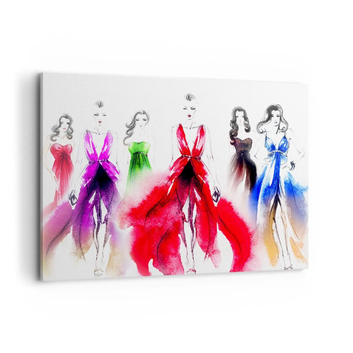 Bild auf Leinwand - Leinwandbild - Modeillustration mit Models in bunten Kleidern - 100x70cm - Stimmungen für Kostüme - Moderne Wanddekoration für Wohnzimmer und Schlafzimmer ARTTOR