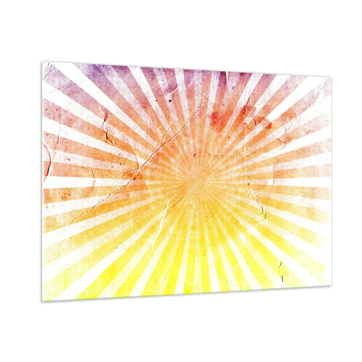 Glasbild - Bild auf glas - Strahlen der aufgehenden oder untergehenden Sonne im Retro-Stil - 100x70cm - Sonnenaufgänge und Sonnenuntergänge - Moderne Wanddekoration für Wohnzimmer und Schlafzimmer ARTTOR