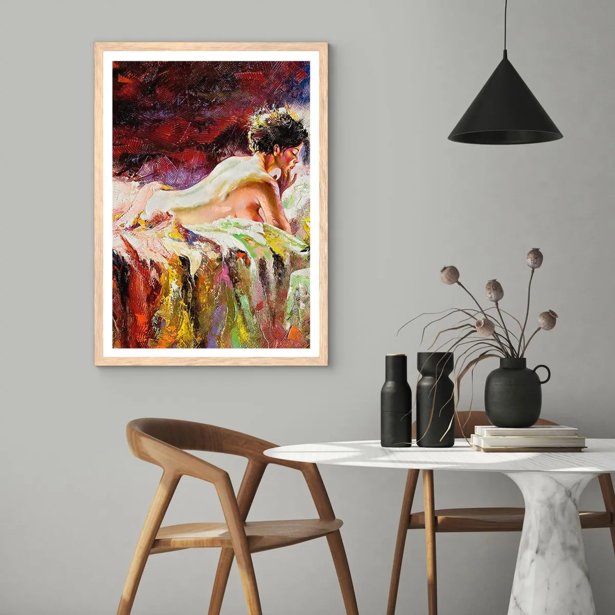 Poster in einem Rahmen aus heller Eiche - Venus in Gedanken - 30x40 cm