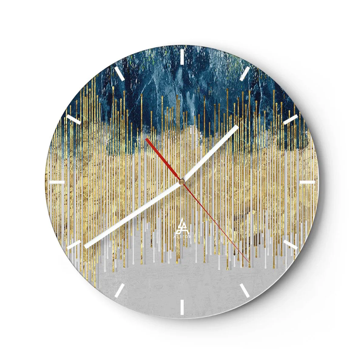 Wanduhr - Glasuhr - Goldene vertikale Linien, die in marineblaue und graue Farbverläufe übergehen - 30x30cm - Vergoldete Grenze - Moderne Wanddekoration für Wohnzimmer, Küche und Schlafzimmer ARTTOR