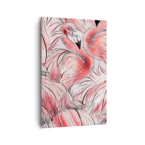 Bild auf Leinwand - Leinwandbild - Zarte Zeichnungen von rosa Flamingos - 80x120cm - Bird Corps de Ballet - Moderne Wanddekoration für Wohnzimmer und Schlafzimmer ARTTOR