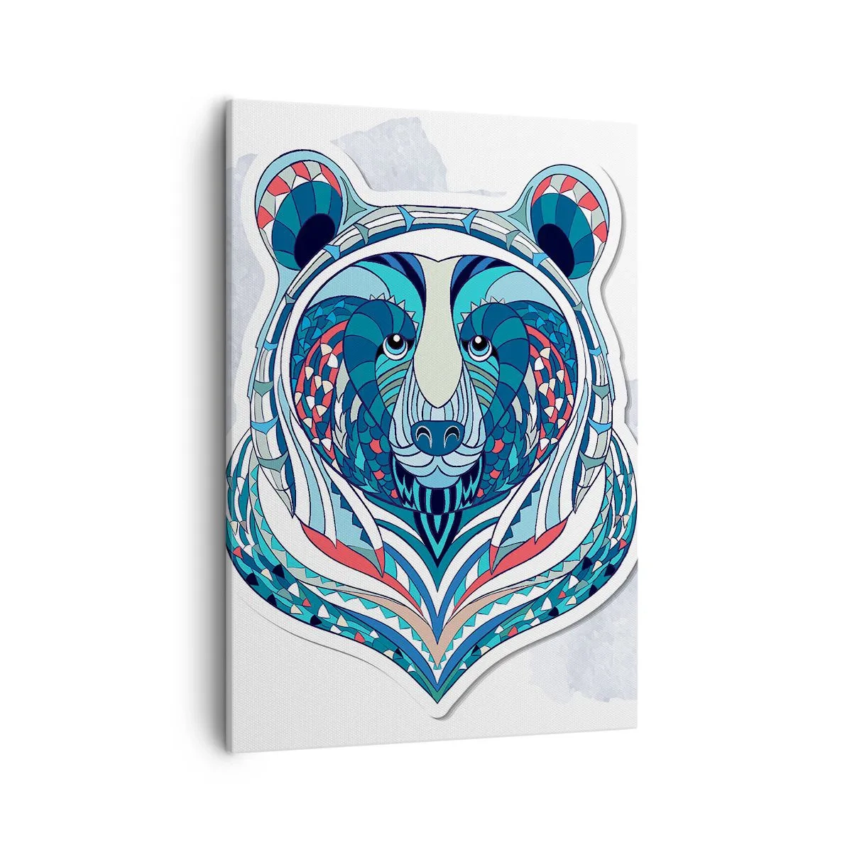 Bild auf Leinwand - Leinwandbild - Geometrischer Bär in Blau- und Rottönen - 50x70cm - Eviva Grönland! - Moderne Wanddekoration für Wohnzimmer und Schlafzimmer ARTTOR