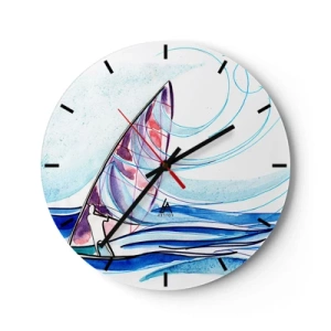 Wanduhr - Glasuhr - Ein Segelboot auf stürmischer See in dynamischer, abstrakter Form - 30x30cm - Mit dem Wind im Rhythmus der Wellen - Moderne Wanddekoration für Wohnzimmer, Küche und Schlafzimmer ARTTOR