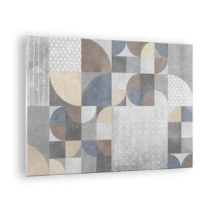 Glasbild - Bild auf glas - Abstrakte geometrische Komposition mit verschiedenen Formen und Grautönen. - 70x50cm - Keramische Fantasie - Moderne Wanddekoration für Wohnzimmer und Schlafzimmer ARTTOR