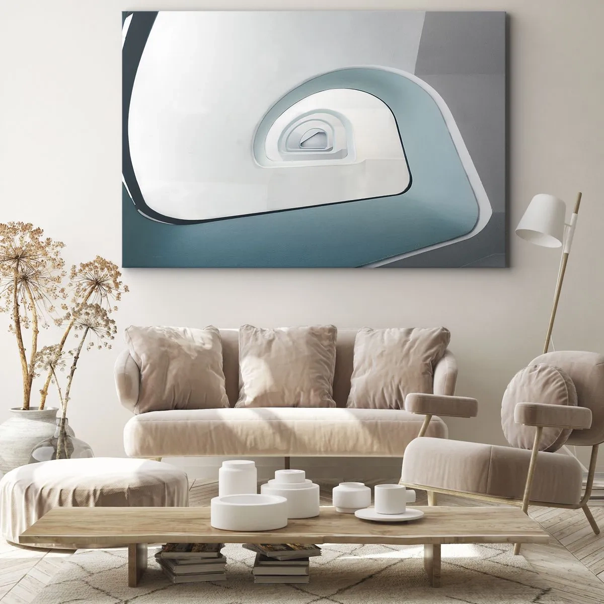 Bild auf Leinwand - Leinwandbild - Minimalistische Architektur mit abgerundeten Linien - 70x50cm - Bis zum Ende des Blaus - Moderne Wanddekoration für Wohnzimmer und Schlafzimmer ARTTOR