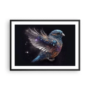 Poster in einem schwarzem Rahmen - Ein Spatz im Space-Age-Stil mit Diamantglanz - 70x50cm - Diamantsperling - Moderne Wanddekoration für Wohnzimmer und Schlafzimmer ARTTOR