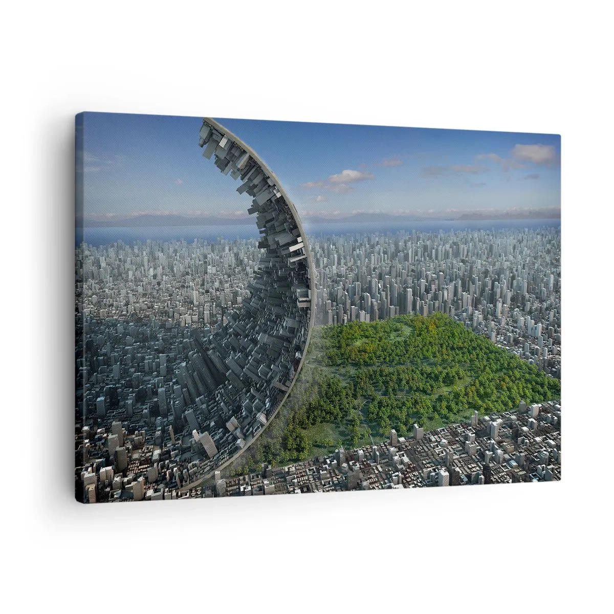 Bild auf Leinwand - Leinwandbild - Eine dynamische Stadt mit einem surrealen Twist - 70x50cm - Die Natur ist ewig - Moderne Wanddekoration für Wohnzimmer und Schlafzimmer ARTTOR