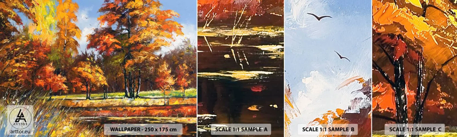 Fototapeten Muster Selbstklebend Deluxe Sticker - Landschaft in Gold und Bronze - Landschaft, Wald, Impressionismus - 100x30 cm