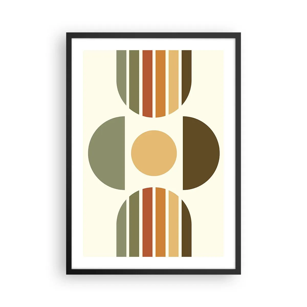 Poster in einem schwarzem Rahmen - Abstraktes geometrisches Muster in Erdtönen mit Kreisen und Halbkreisen - 50x70cm - In Erdtönen - Moderne Wanddekoration für Wohnzimmer und Schlafzimmer ARTTOR