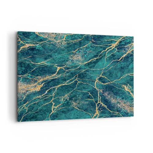 Bild auf Leinwand - Leinwandbild - Strukturiertes Marmormuster in Türkis- und Goldtönen - 100x70cm - Goldmine - Moderne Wanddekoration für Wohnzimmer und Schlafzimmer ARTTOR