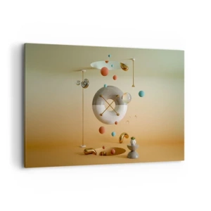 Bild auf Leinwand - Leinwandbild - Geometrische Figuren in Pastellfarben in surrealistischer Anordnung - 120x80cm - Alles kann passieren - Moderne Wanddekoration für Wohnzimmer und Schlafzimmer ARTTOR