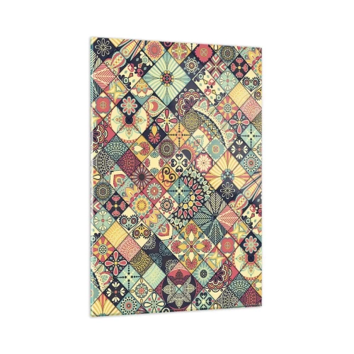 Glasbild - Bild auf glas - Bunte geometrische Muster, inspiriert vom marokkanischen Stil - 80x120cm - marokkanische Atmosphäre - Moderne Wanddekoration für Wohnzimmer und Schlafzimmer ARTTOR