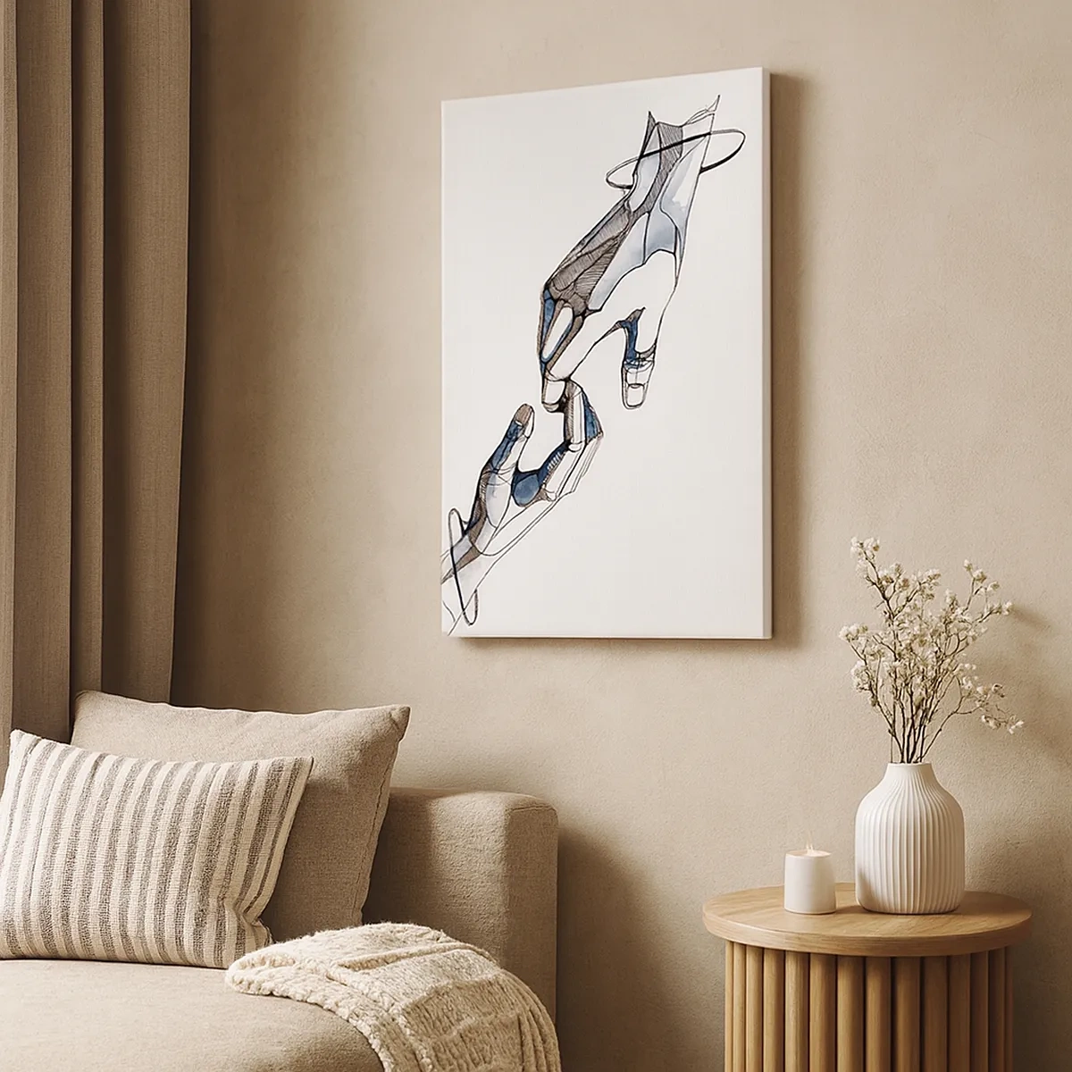 Bild auf Leinwand - Leinwandbild - Künstlerische Darstellung einer Hand in minimalistischer und geometrischer Form - 50x70cm - Eine gute Geste - Moderne Wanddekoration für Wohnzimmer und Schlafzimmer ARTTOR