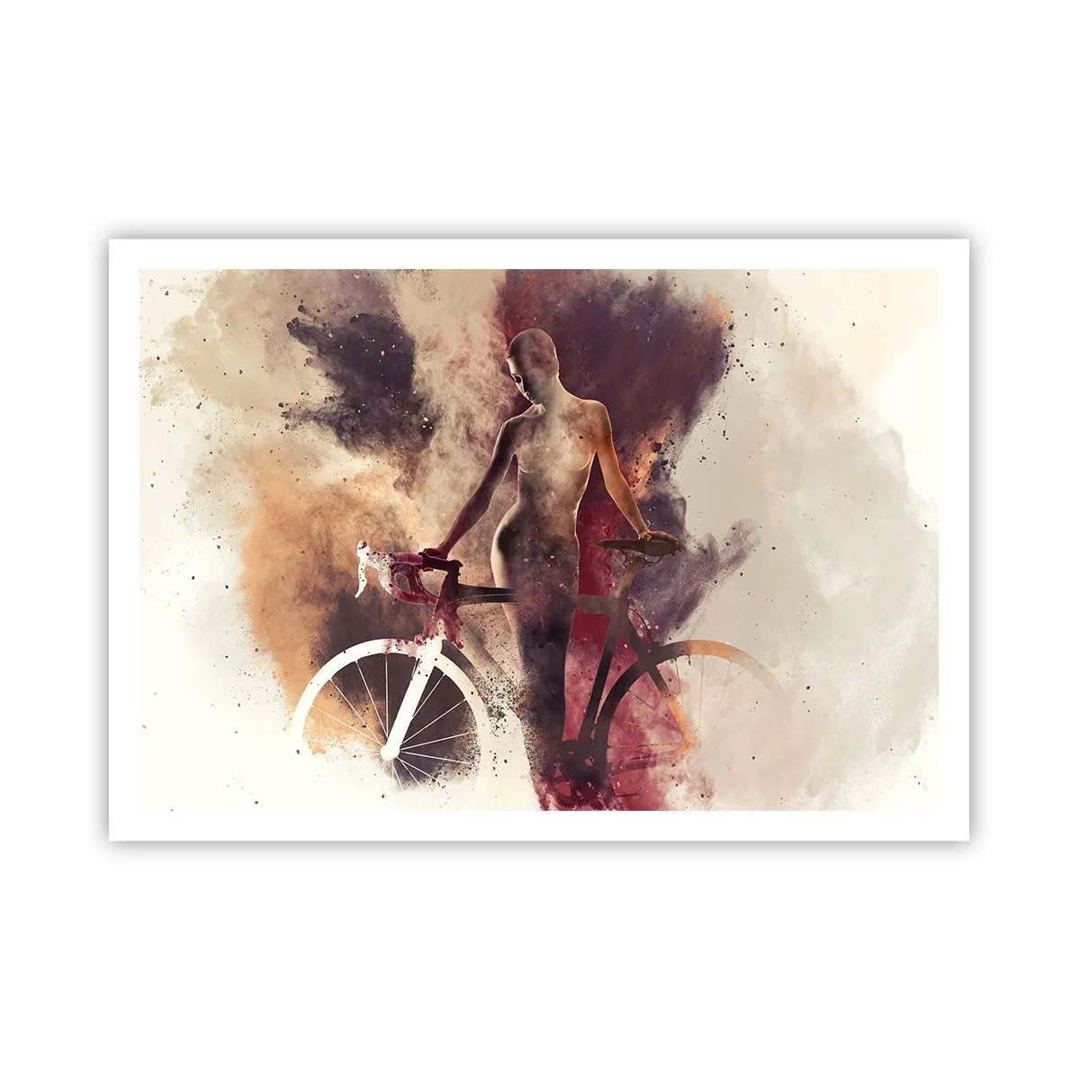 Poster - Abstrakte Silhouette mit einem Fahrrad im künstlerischen Stil - 100x70cm - Eine Fahrradseele in Marmorformen - Moderne Wanddekoration für Wohnzimmer und Schlafzimmer ARTTOR