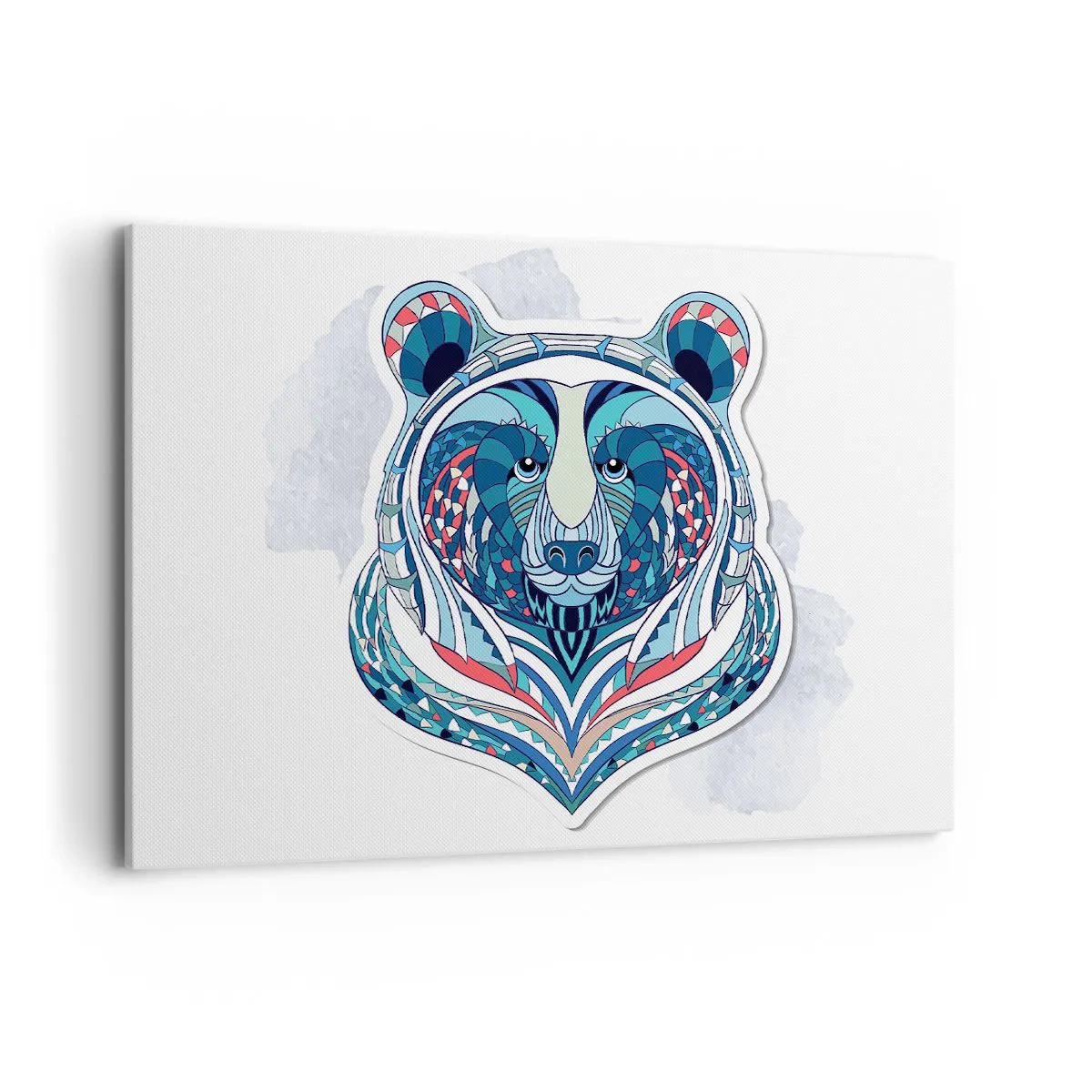 Bild auf Leinwand - Leinwandbild - Geometrischer Bär in Blau- und Rottönen - 100x70cm - Eviva Grönland! - Moderne Wanddekoration für Wohnzimmer und Schlafzimmer ARTTOR