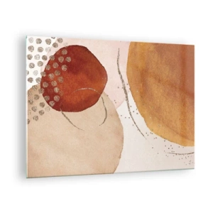 Glasbild - Bild auf glas - Abstrakte Kreise in Beige-, Kupfer- und Goldtönen - 70x50cm - Rundheit und Bewegung - Moderne Wanddekoration für Wohnzimmer und Schlafzimmer ARTTOR