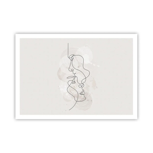 Poster - Abstrakte Umrisse zweier Gesichter auf hellem Hintergrund - 100x70cm - Verstrickt in eine Umarmung - Moderne Wanddekoration für Wohnzimmer und Schlafzimmer ARTTOR