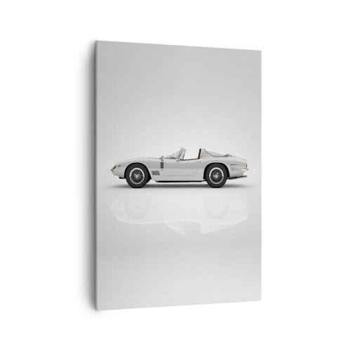 Bild auf Leinwand - Leinwandbild - Klassisches weißes Cabrio auf hellem Hintergrund - 70x100cm - Spaß versprochen - Moderne Wanddekoration für Wohnzimmer und Schlafzimmer ARTTOR