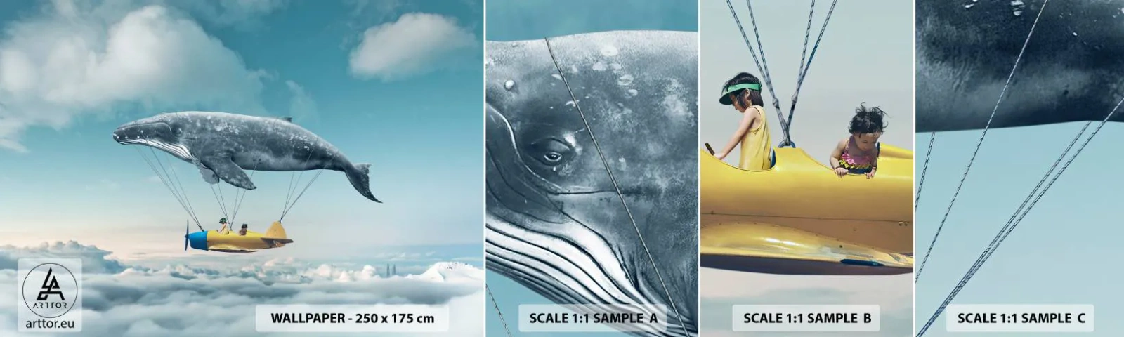 Fototapetenmuster Standard Eco - Warum nicht? - Wal, Kinder, Flugzeug - 100x30 cm