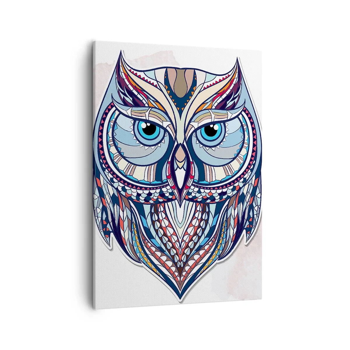 Bild auf Leinwand - Leinwandbild - Geometrische Eule in Blau- und Beigetönen - 50x70cm - Aufwendige Ziereule - Moderne Wanddekoration für Wohnzimmer und Schlafzimmer ARTTOR
