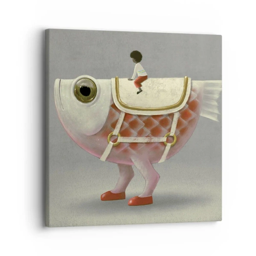Bild auf Leinwand - Leinwandbild - Reiter auf einem surrealen Fisch - 30x30 cm