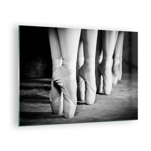 Glasbild - Bild auf glas - Ballerinas auf Spitze in schwarz-weißer Umgebung - 70x50cm - Gemeinsam, leicht - Moderne Wanddekoration für Wohnzimmer und Schlafzimmer ARTTOR