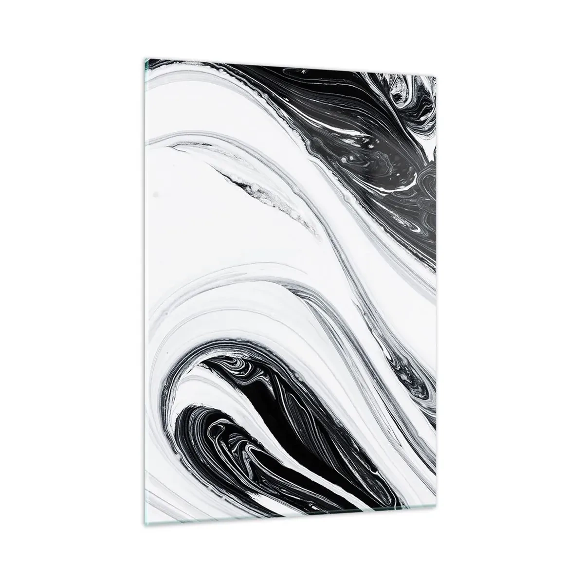 Glasbild - Bild auf glas - Schwarz-weiße, wirbelnde Linien, die Marmor ähneln, in einem abstrakten Stil - 50x70cm - Kombination aus Gegensätzen - Moderne Wanddekoration für Wohnzimmer und Schlafzimmer ARTTOR