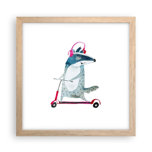 Poster in einem Rahmen aus heller Eiche - Dachsfreude - 30x30 cm