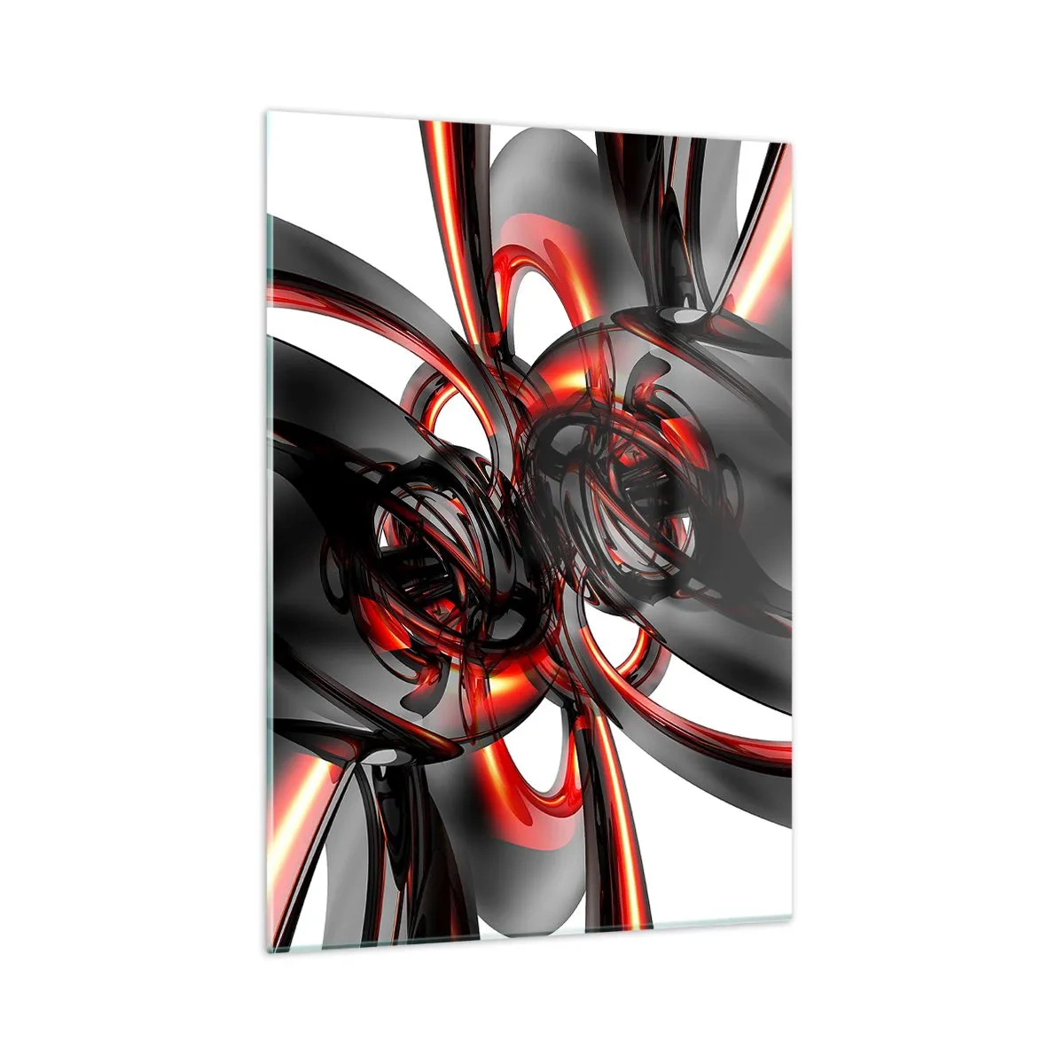 Glasbild - Bild auf glas - Moderne Abstraktion in Schwarz und Rot - 50x70cm - Uhrwerk in Graphit und Rot - Moderne Wanddekoration für Wohnzimmer und Schlafzimmer ARTTOR