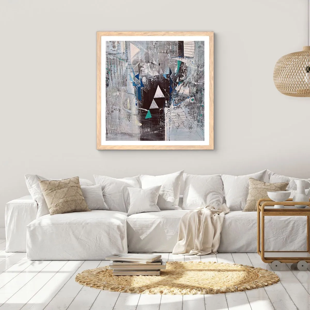 Poster in einem Rahmen aus heller Eiche - Überschreibende Reihenfolge der Dreiecke - 30x30 cm