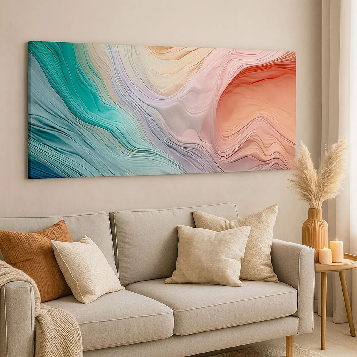 Bild auf Leinwand - Leinwandbild - Regenbogenwelle - 100x40 cm