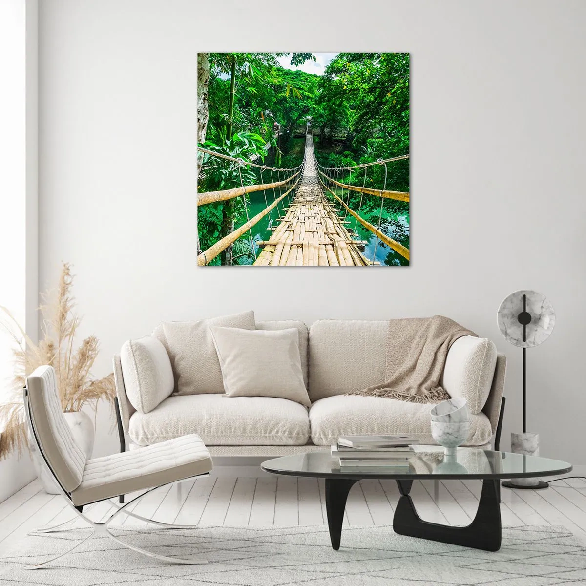 Glasbild - Bild auf glas - Monkey Bridge über das Grün - 70x70 cm