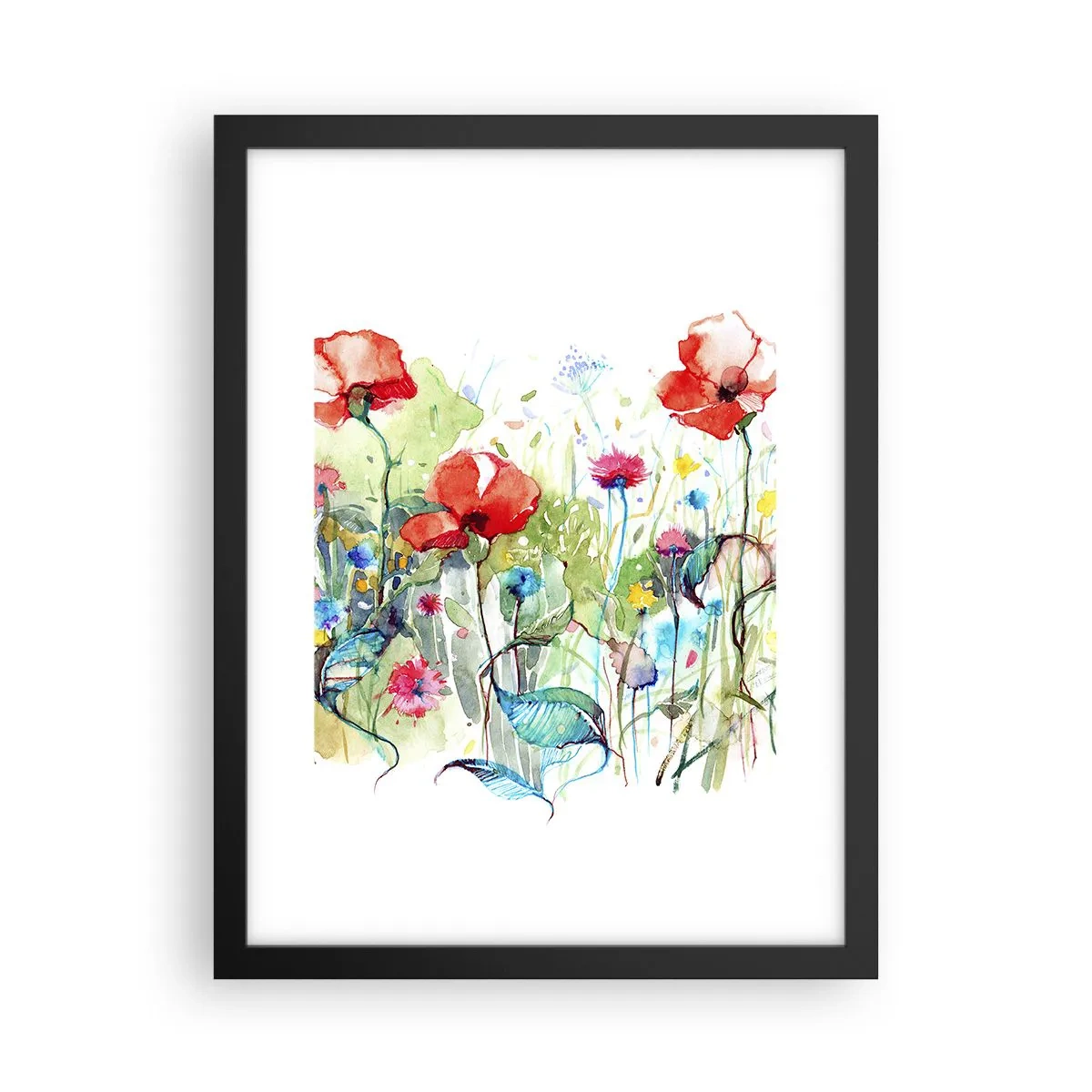 Poster in einem schwarzem Rahmen - Blühende Maiwiese - 30x40 cm
