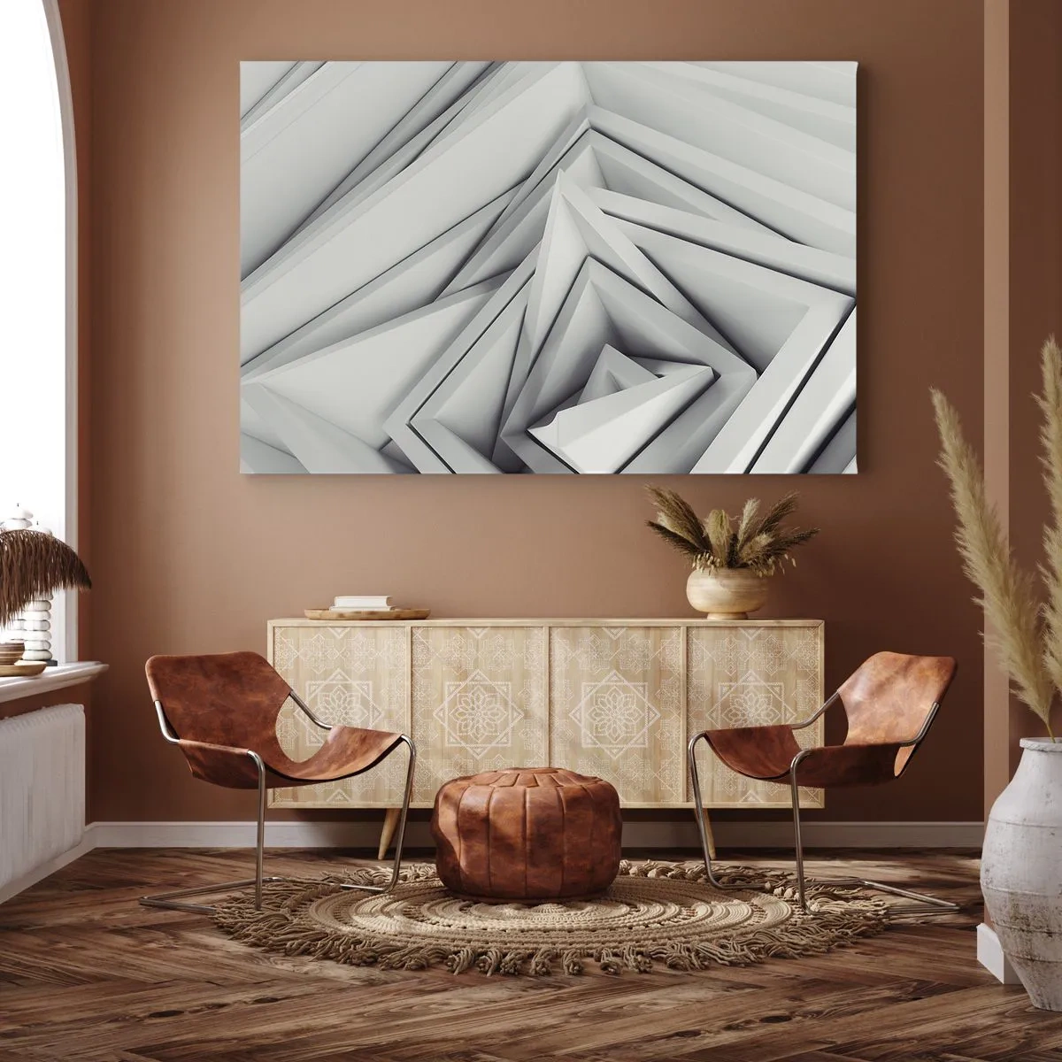 Bild auf Leinwand - Leinwandbild - Eine abstrakte Komposition aus geometrischen Formen in Grautönen. - 100x70cm - Spitzwinklige Knospen - Moderne Wanddekoration für Wohnzimmer und Schlafzimmer ARTTOR