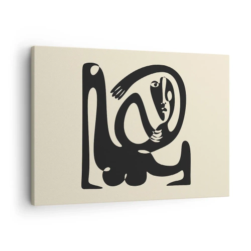 Bild auf Leinwand - Leinwandbild - Eine abstrakte Figur in Schwarz auf beigem Hintergrund - 70x50cm - Fast wie Picasso - Moderne Wanddekoration für Wohnzimmer und Schlafzimmer ARTTOR